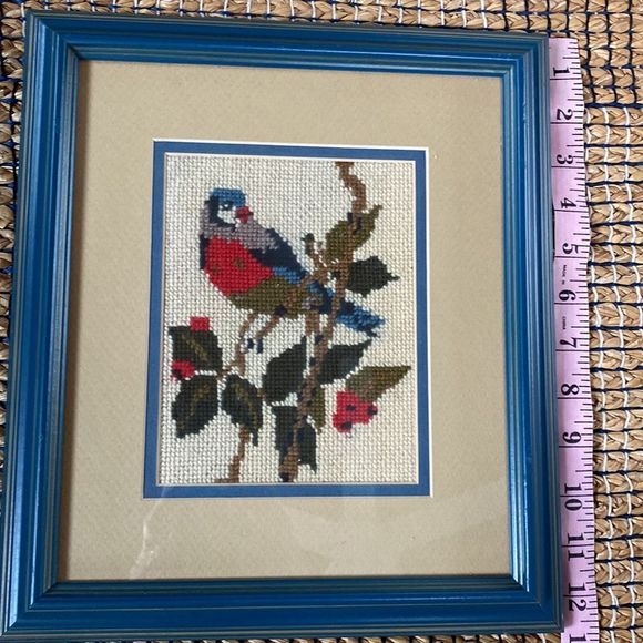 Vintage Handmade Needlepoint Bird on a Branch -Framed - Picture 12 of 14